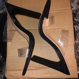 PrettyLittleThing clear strap block high heels